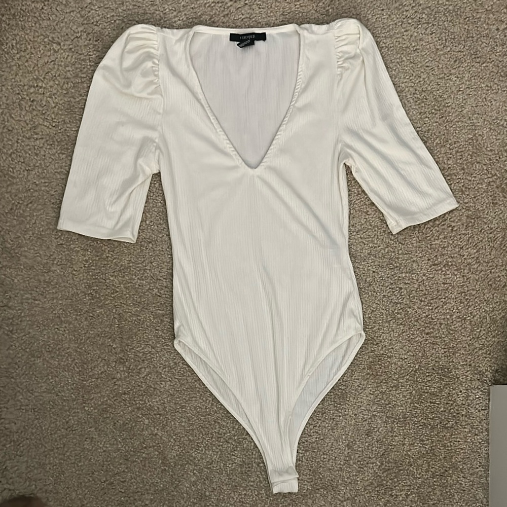 White Ribbed V-Neck Bodysuit